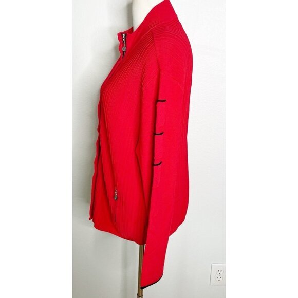 Jamie Sadock Red Ribbed Knit Cardigan Sweater Active Golf Tennis Large - Picture 2 of 5